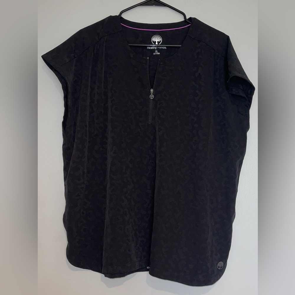 Healing Hands Black leopard scrub top